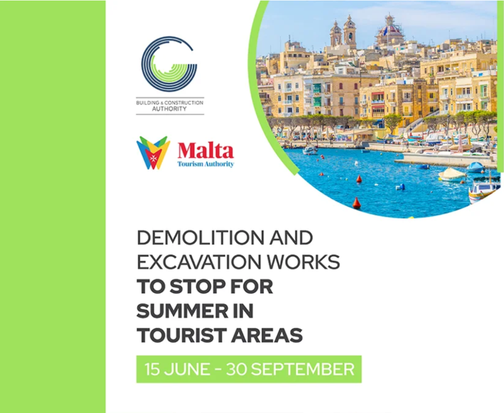 Poster for the Demolition and excavation works banned in summer tourist areas from 15th June to 30th September 2024