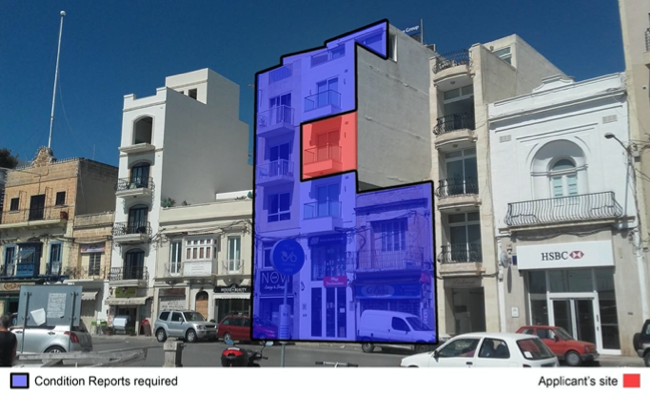 an iamge of a block of flats with different highlight